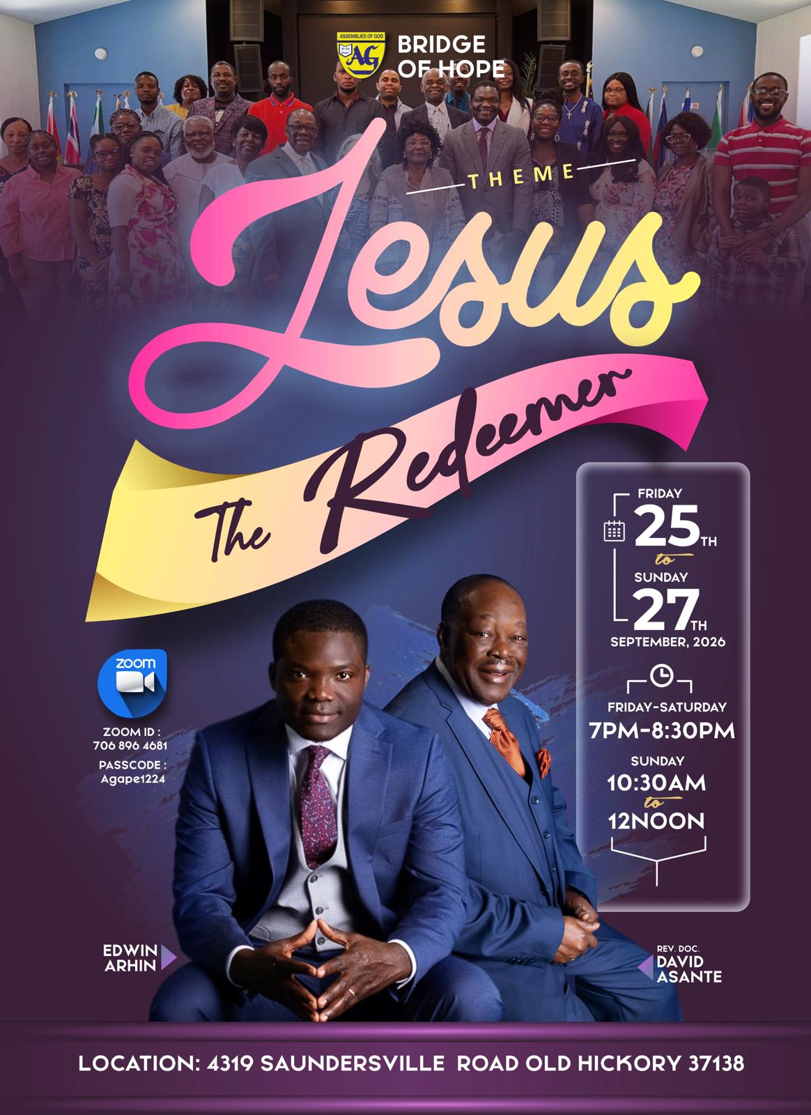 Jesus the Redeemer conference, September 25 to 27, 2026