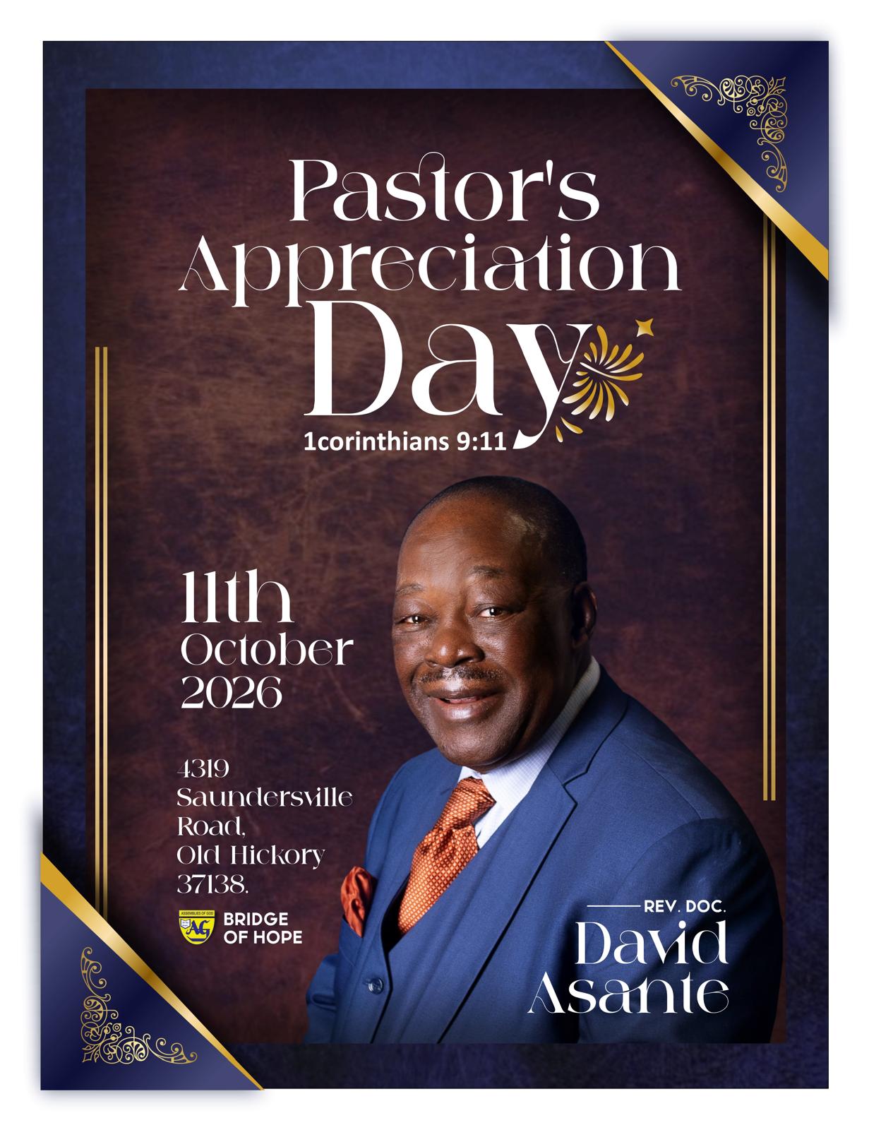 Pastor's Appreciation Day, October 11, 2026